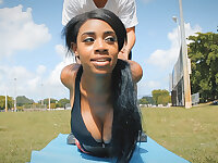 Her hefty naturals made rock-hard trainer's man rod